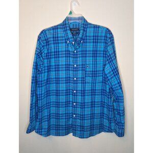 Crown & Ivy bright blue plaid lightweight flannel button up shirt men's XL